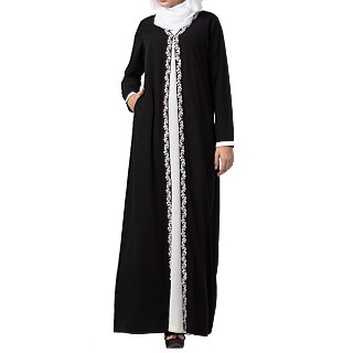 Embroidered Double layered Abaya- Black-White